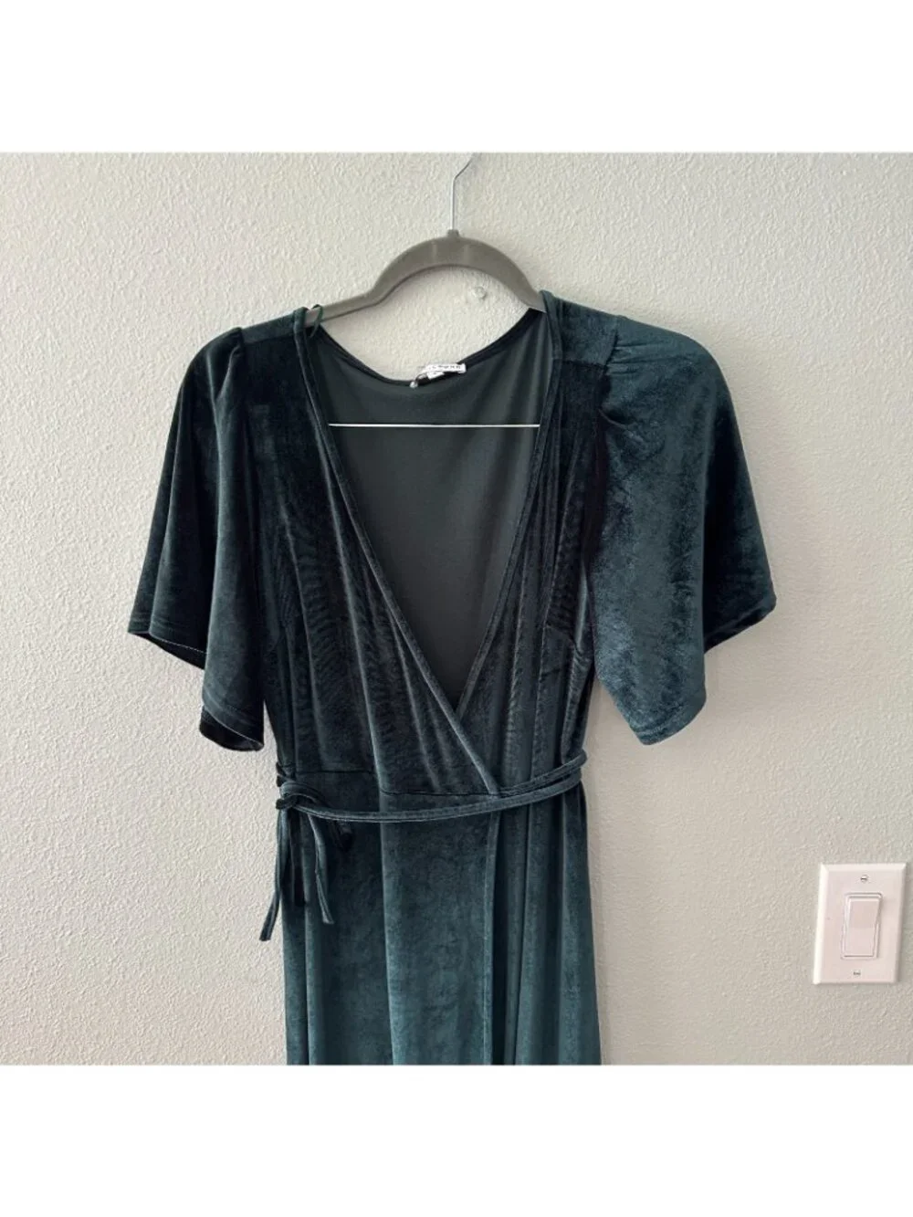 Baltic Born Green Velvet Maxi Wrap Dress SMALL Flutter Sleeves